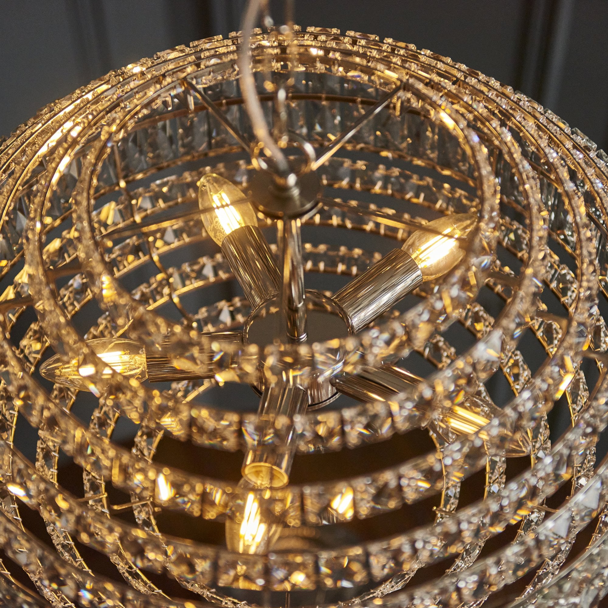 99155 Pendant 5 Light Bright Nickel Plate And Clear Crystal Glass