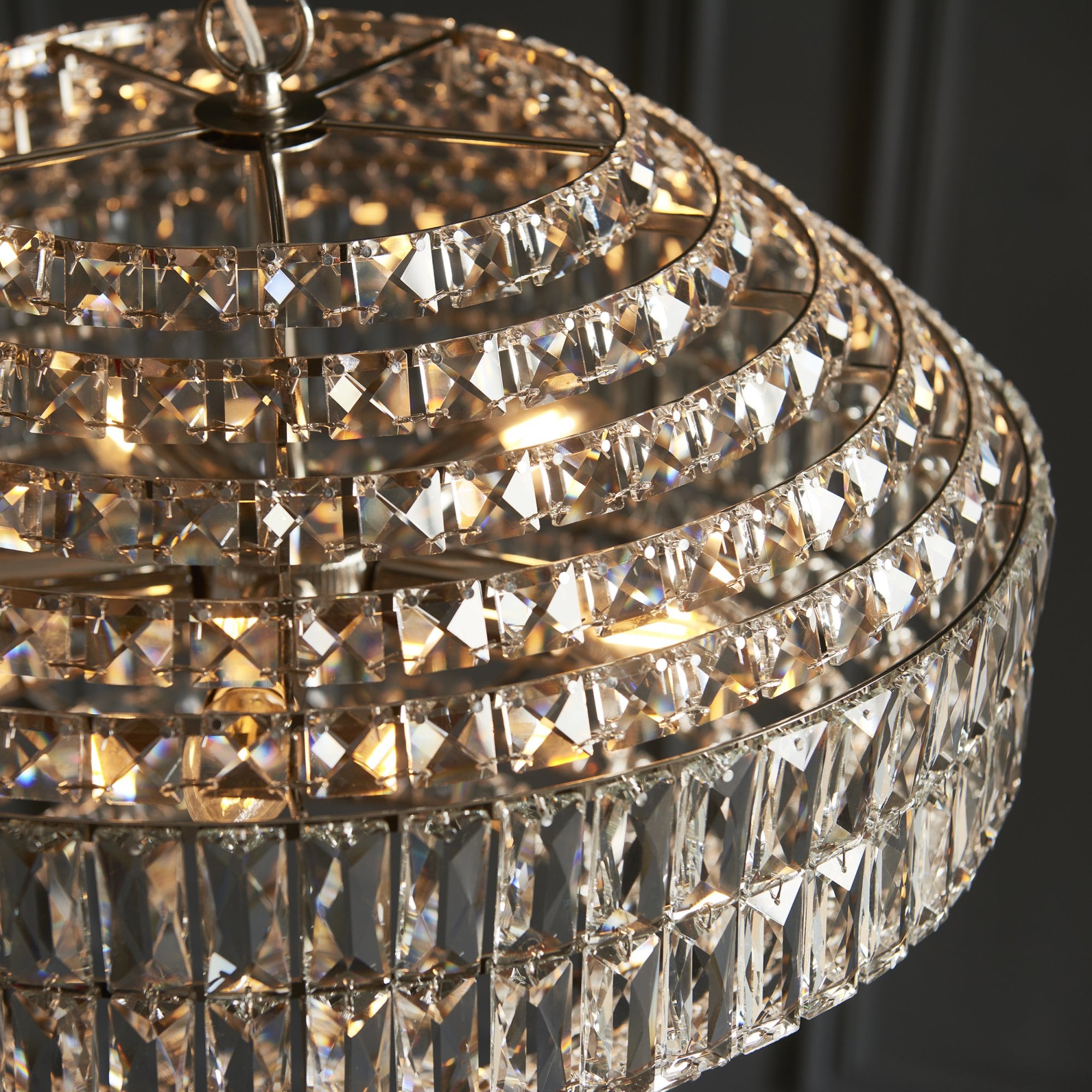 99155 Pendant 5 Light Bright Nickel Plate And Clear Crystal Glass