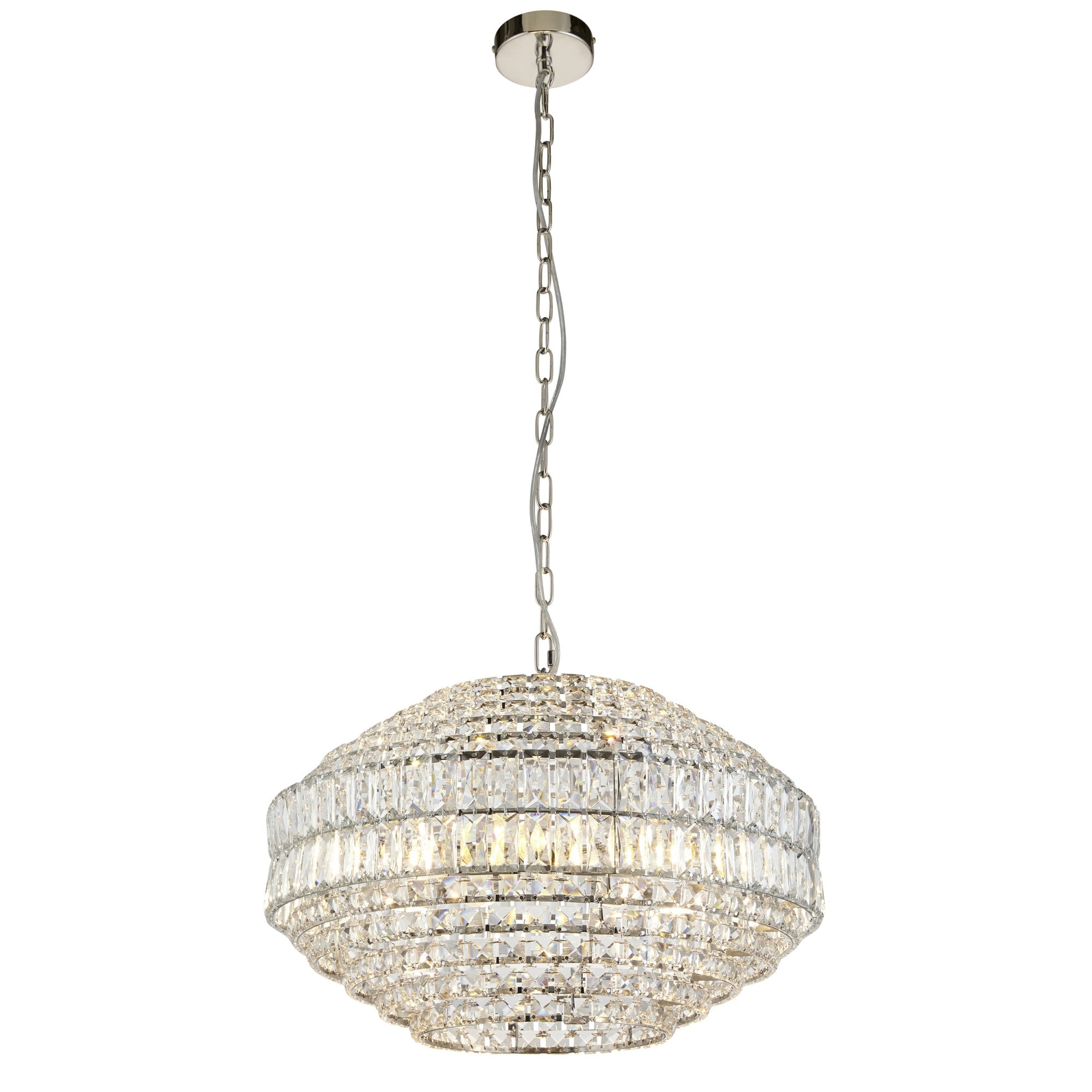 99155 Pendant 5 Light Bright Nickel Plate And Clear Crystal Glass