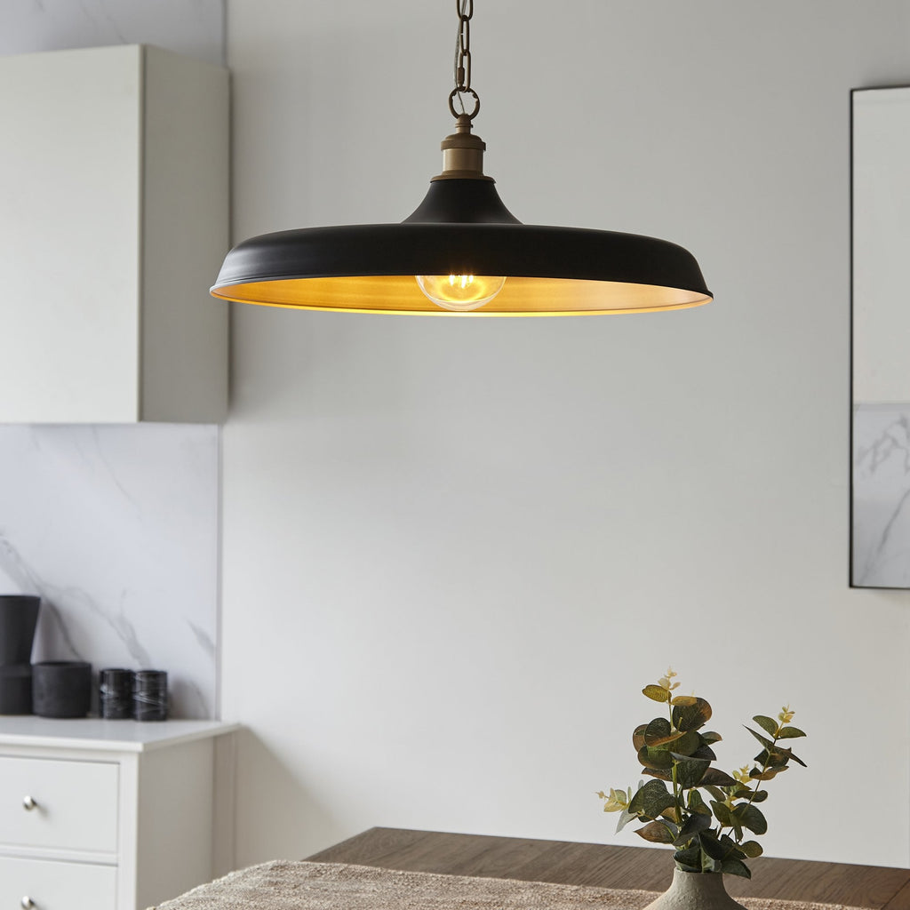 99998 Pendant 1 Light Matt Black And Satin Gold Paint
