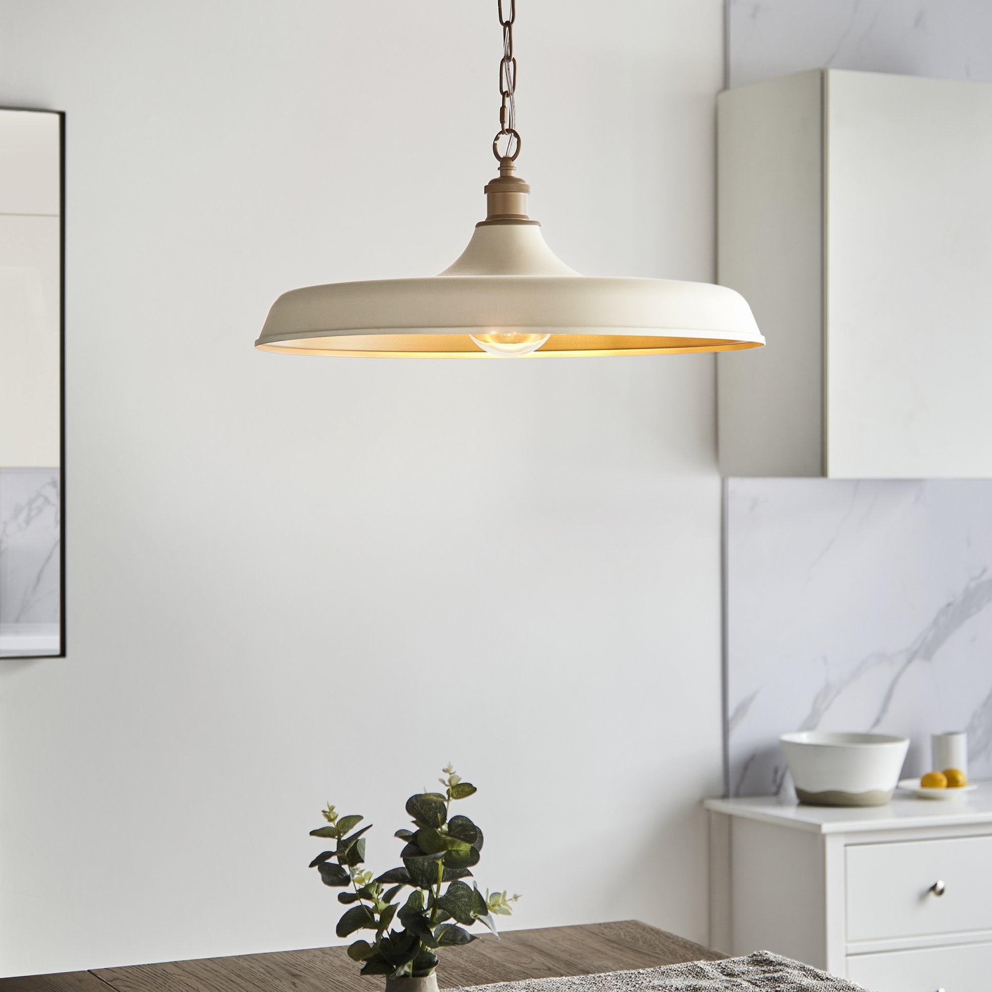 99999 Pendant 1 Light Matt Warm White And Satin Gold Paint
