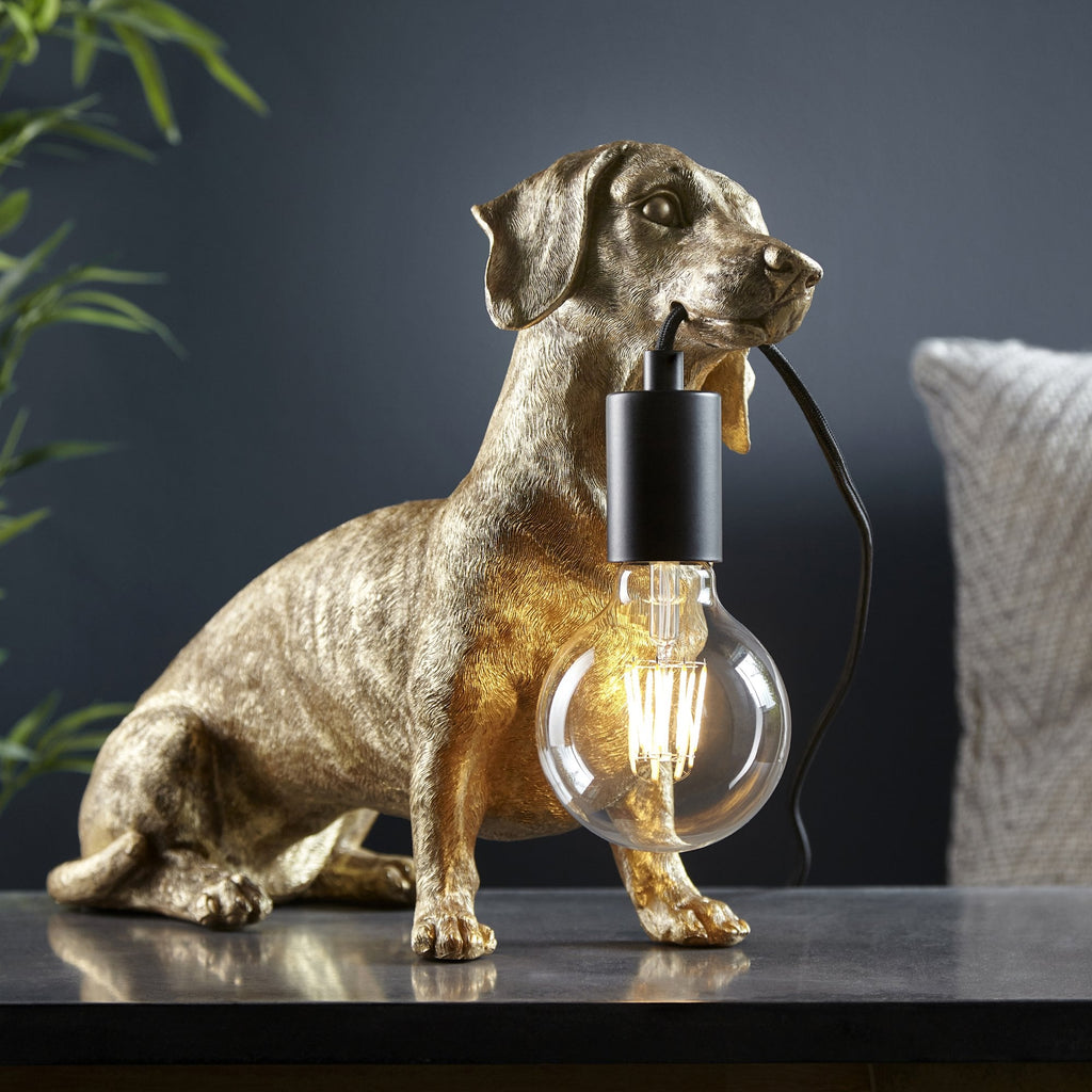 101187 Dog Table Lamp 1 Light Vintage Gold Paint And Matt Black