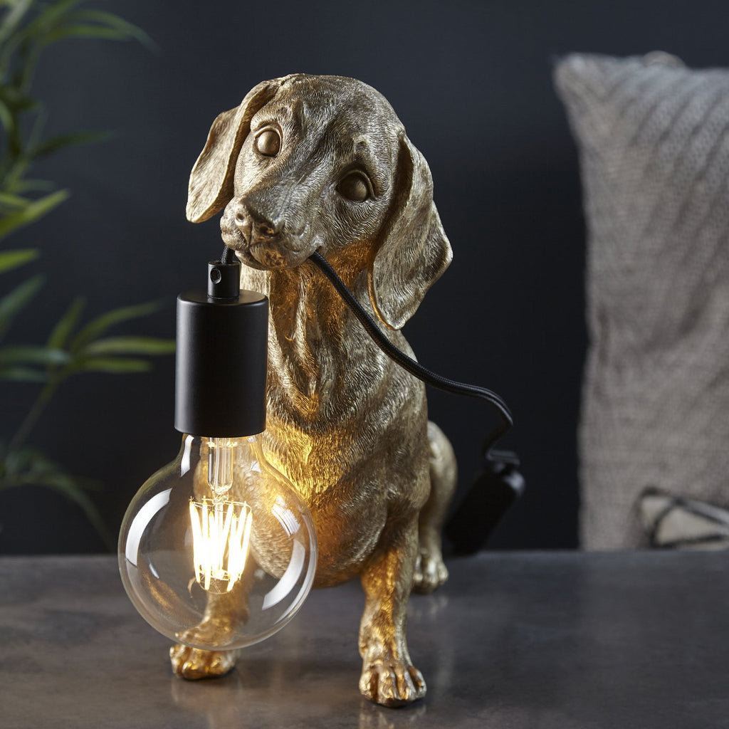 101187 Dog Table Lamp 1 Light Vintage Gold Paint And Matt Black