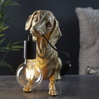 101187 Dog Table Lamp 1 Light Vintage Gold Paint And Matt Black