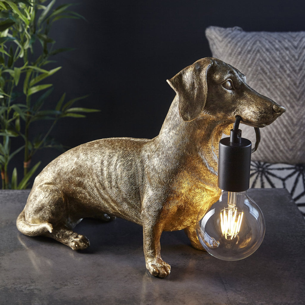 101187 Dog Table Lamp 1 Light Vintage Gold Paint And Matt Black