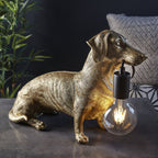 101187 Dog Table Lamp 1 Light Vintage Gold Paint And Matt Black