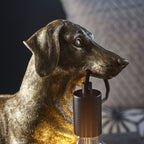 101187 Dog Table Lamp 1 Light Vintage Gold Paint And Matt Black