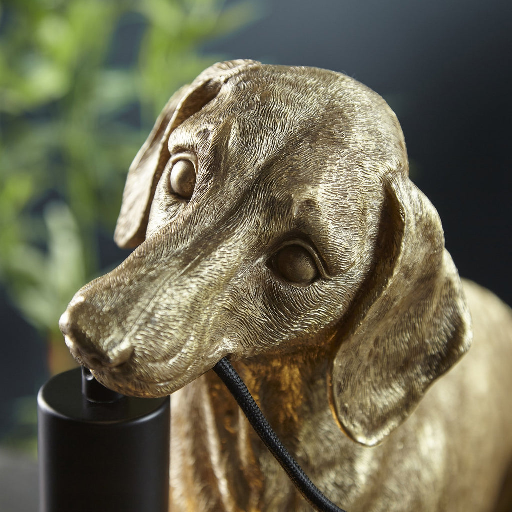 101187 Dog Table Lamp 1 Light Vintage Gold Paint And Matt Black