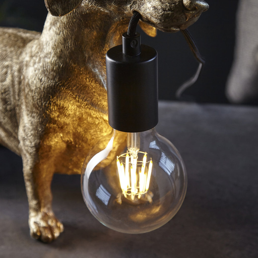 101187 Dog Table Lamp 1 Light Vintage Gold Paint And Matt Black