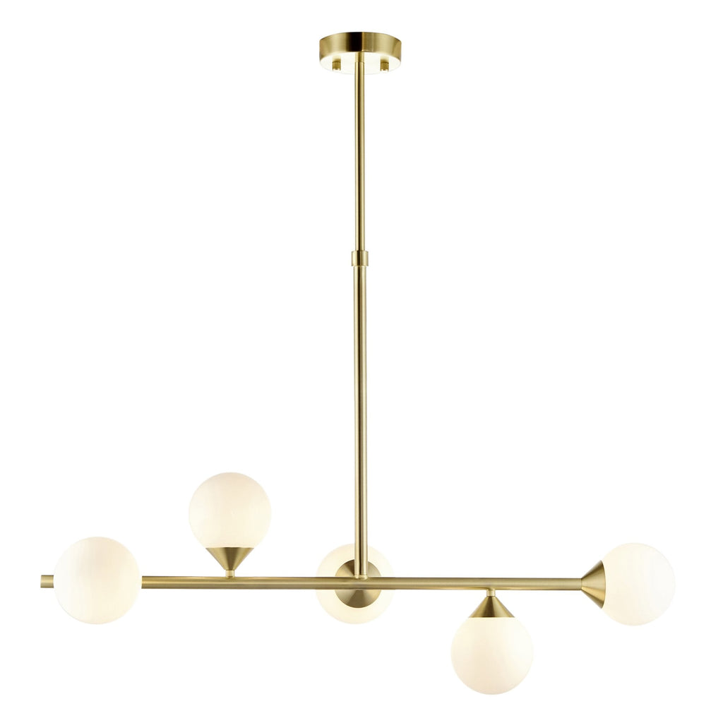 101347 Pendant 5 Light Satin Brass Plate And Gloss White Glass