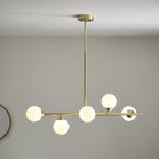 101347 Pendant 5 Light Satin Brass Plate And Gloss White Glass