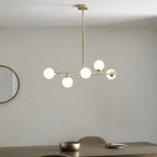 101347 Pendant 5 Light Satin Brass Plate And Gloss White Glass