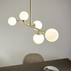 101347 Pendant 5 Light Satin Brass Plate And Gloss White Glass