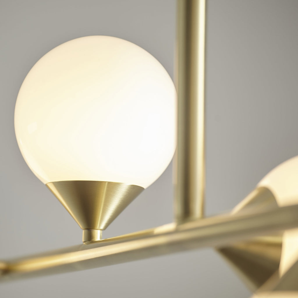 101347 Pendant 5 Light Satin Brass Plate And Gloss White Glass