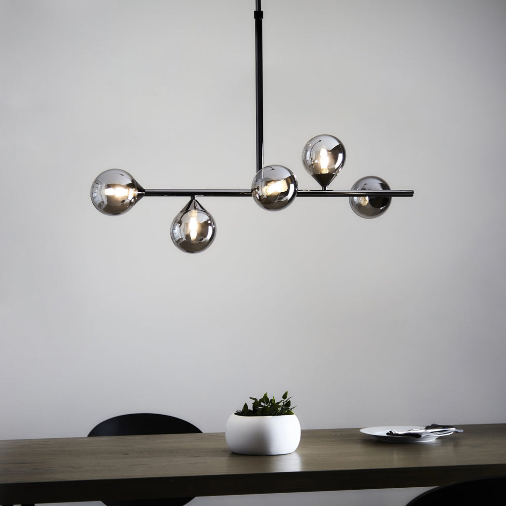 101348 Pendant 5 Light Black Chrome Plate And Smoked Mirror Glass