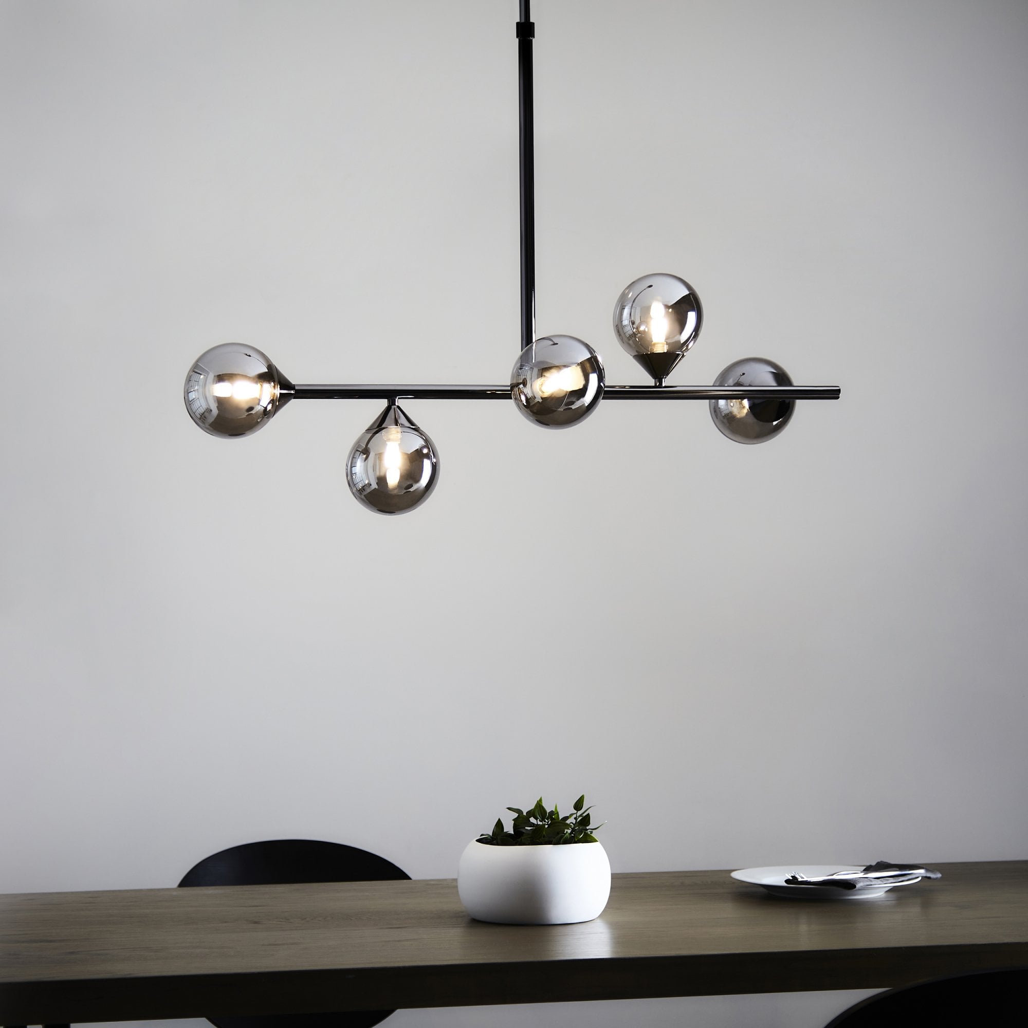 101348 Pendant 5 Light Black Chrome Plate And Smoked Mirror Glass