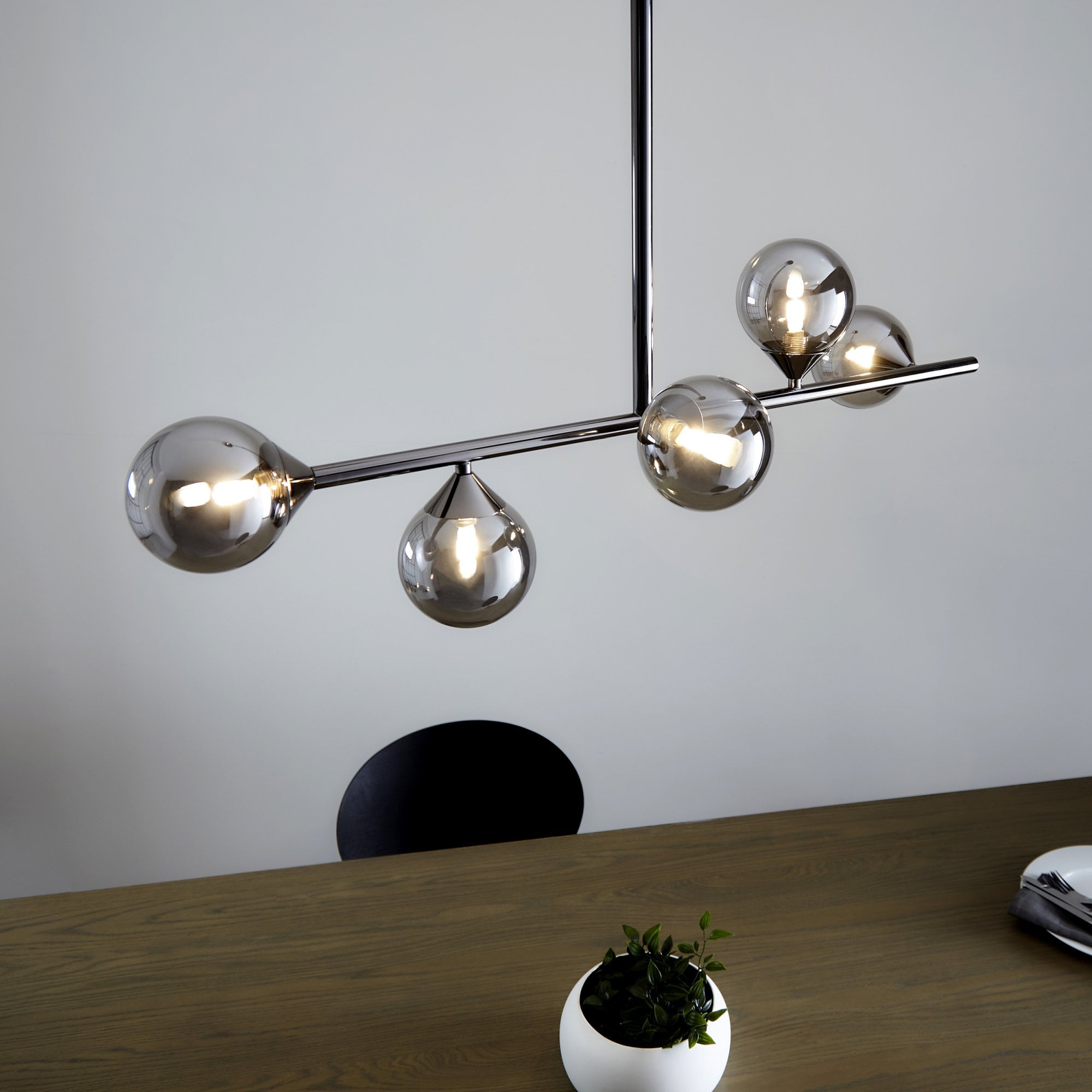 101348 Pendant 5 Light Black Chrome Plate And Smoked Mirror Glass