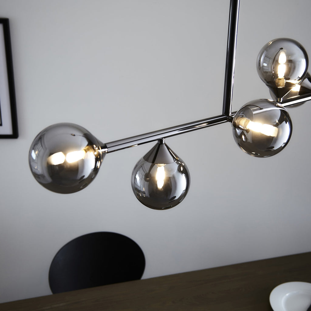 101348 Pendant 5 Light Black Chrome Plate And Smoked Mirror Glass