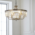 102505 Pendant 6 Light Antique Brass Plate And Clear Cut Glass