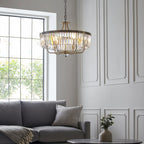 102505 Pendant 6 Light Antique Brass Plate And Clear Cut Glass