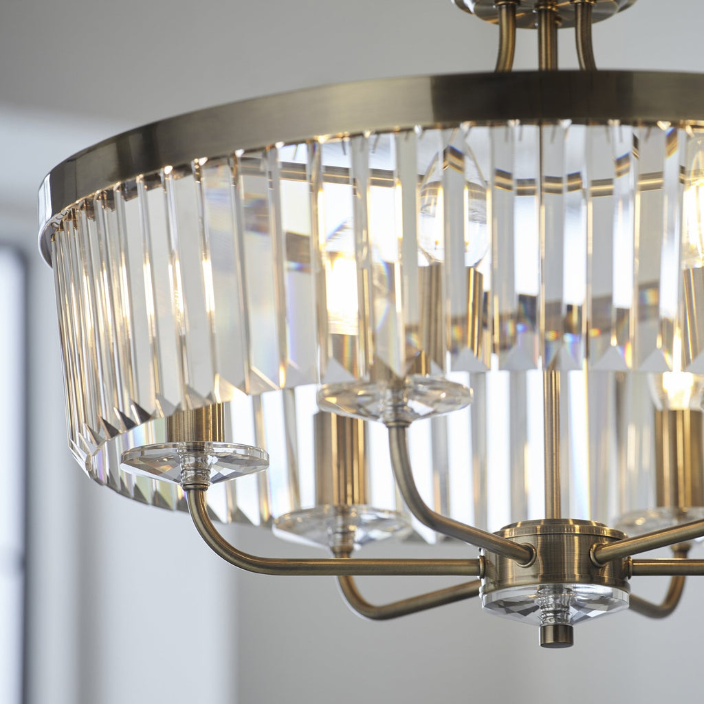 102505 Pendant 6 Light Antique Brass Plate And Clear Cut Glass