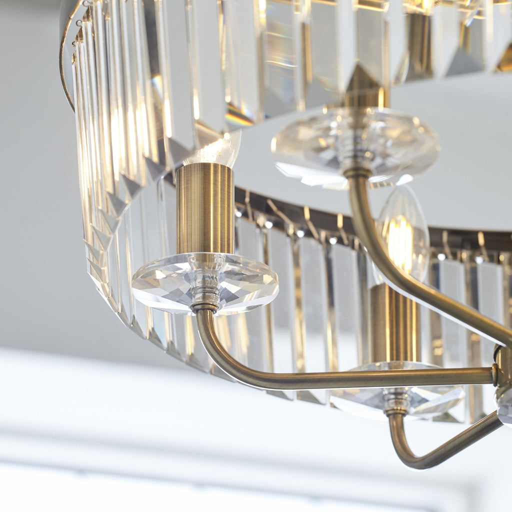 102505 Pendant 6 Light Antique Brass Plate And Clear Cut Glass