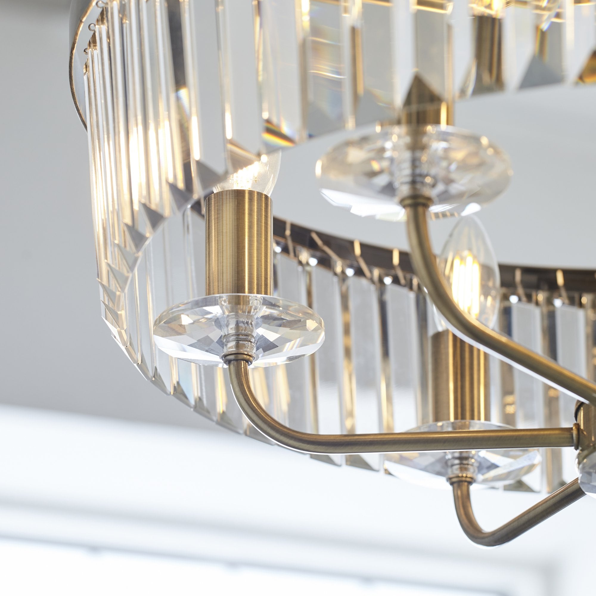 102505 Pendant 6 Light Antique Brass Plate And Clear Cut Glass