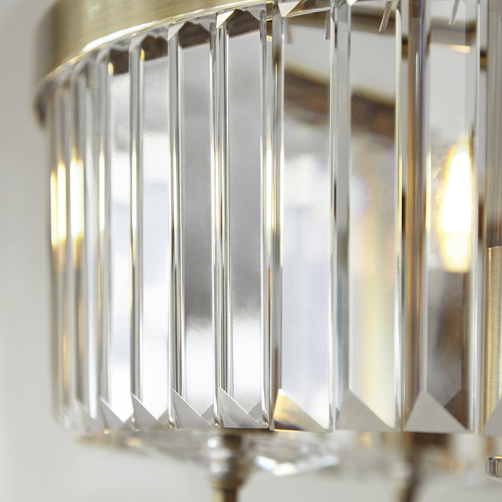 102505 Pendant 6 Light Antique Brass Plate And Clear Cut Glass