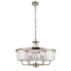 102505 Pendant 6 Light Antique Brass Plate And Clear Cut Glass