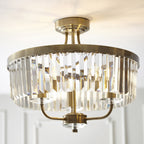 102506 Semi Flush Ceiling 3 Light Antique Brass Plate And Clear Cut Glass