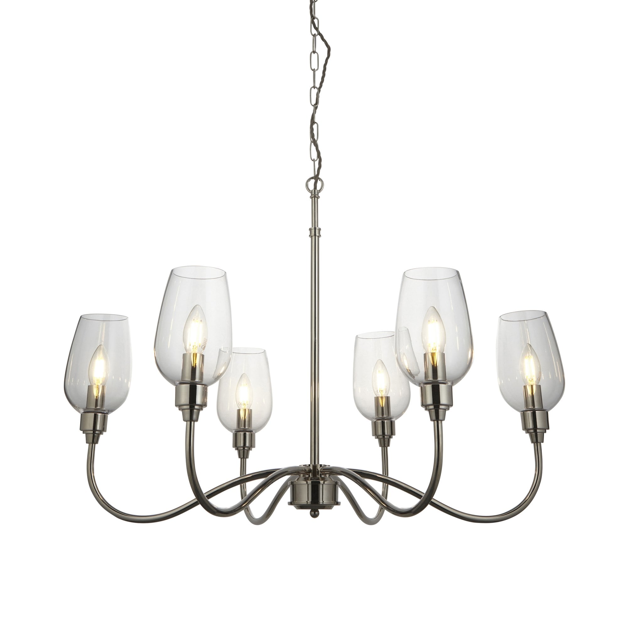 103315 Pendant 6 Light Bright Nickel Plate And Clear Glass