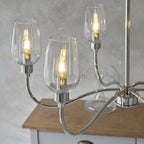 103315 Pendant 6 Light Bright Nickel Plate And Clear Glass