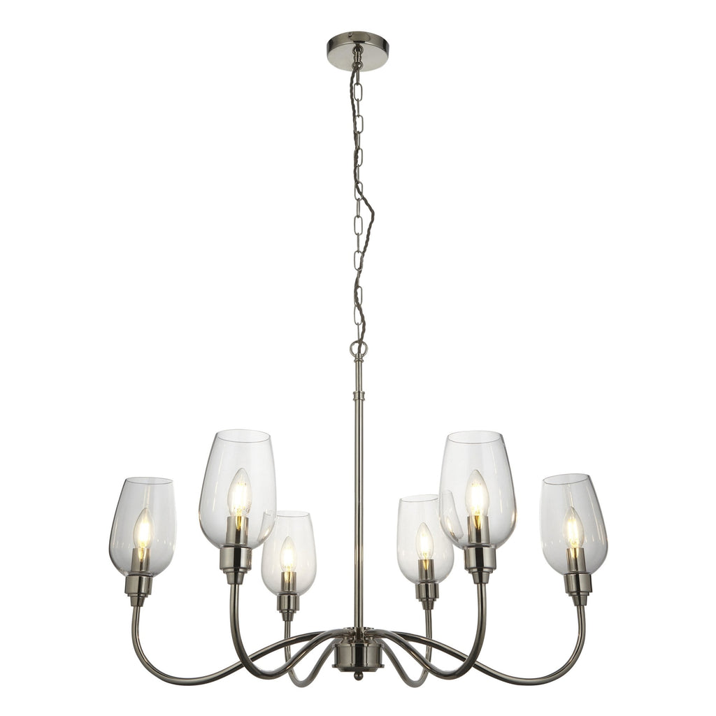 103315 Pendant 6 Light Bright Nickel Plate And Clear Glass