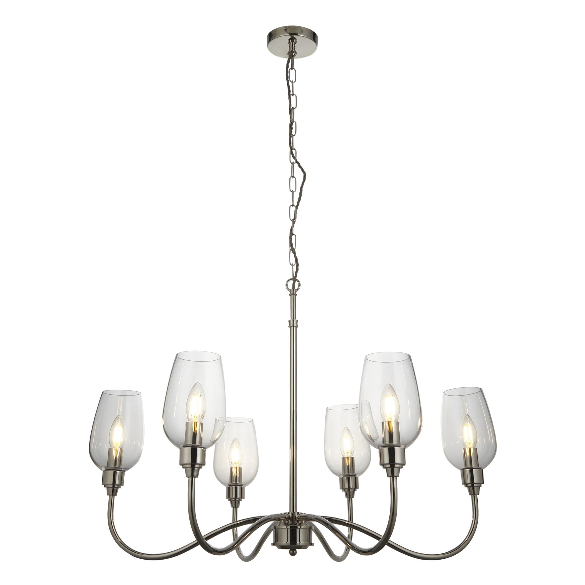 103315 Pendant 6 Light Bright Nickel Plate And Clear Glass