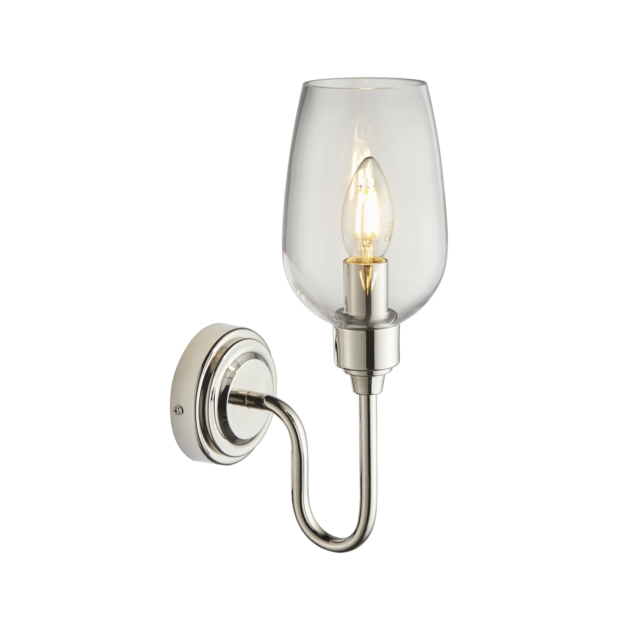 103316 Wall 1 Light Bright Nickel Plate And Clear Glass