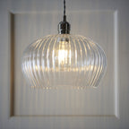 103674 Pendant 1 Light Bright Nickel Plate And Clear Ribbed Glass
