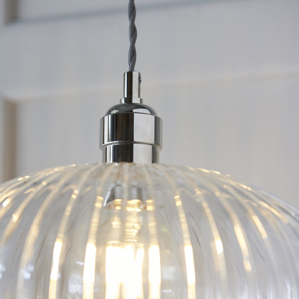 103674 Pendant 1 Light Bright Nickel Plate And Clear Ribbed Glass