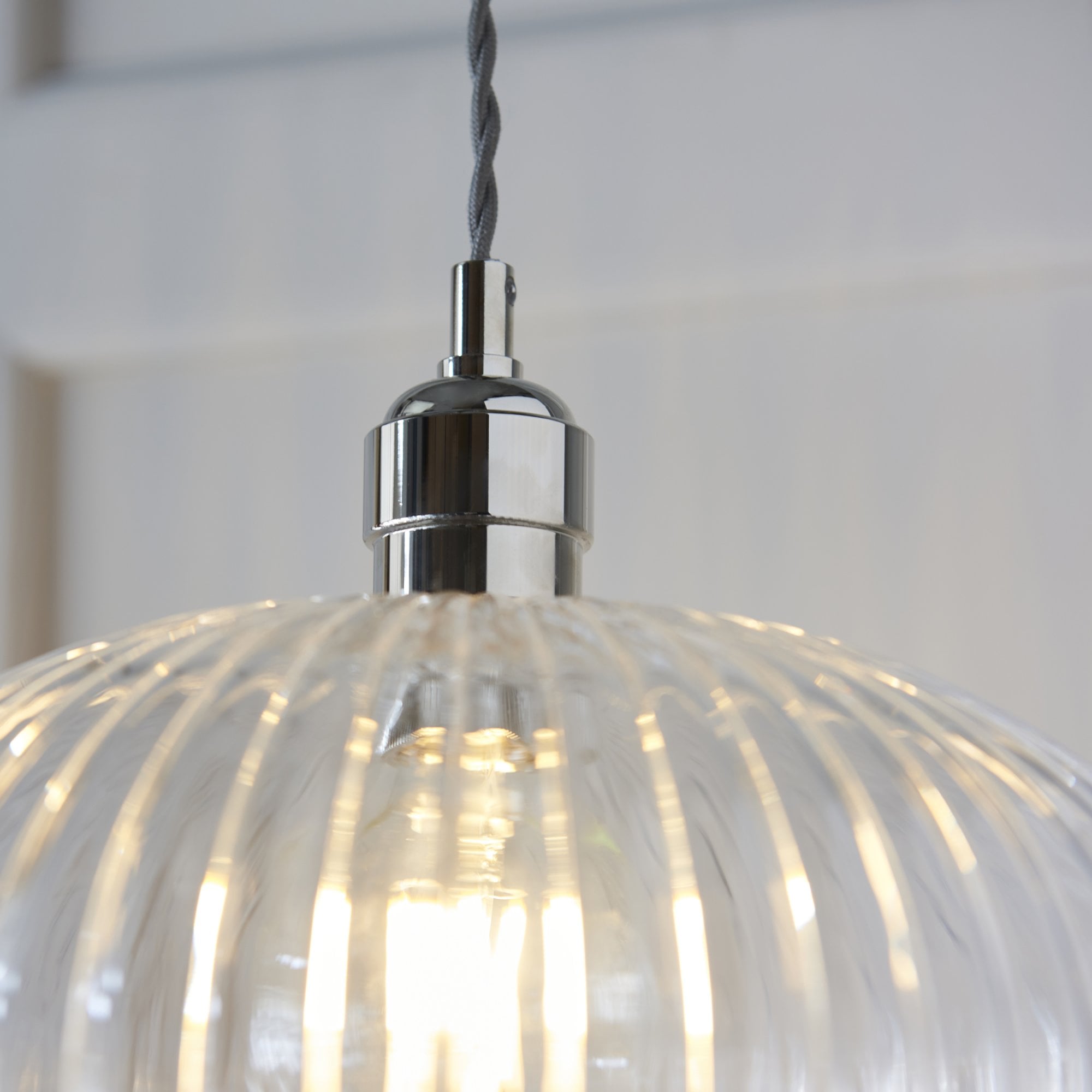103674 Pendant 1 Light Bright Nickel Plate And Clear Ribbed Glass