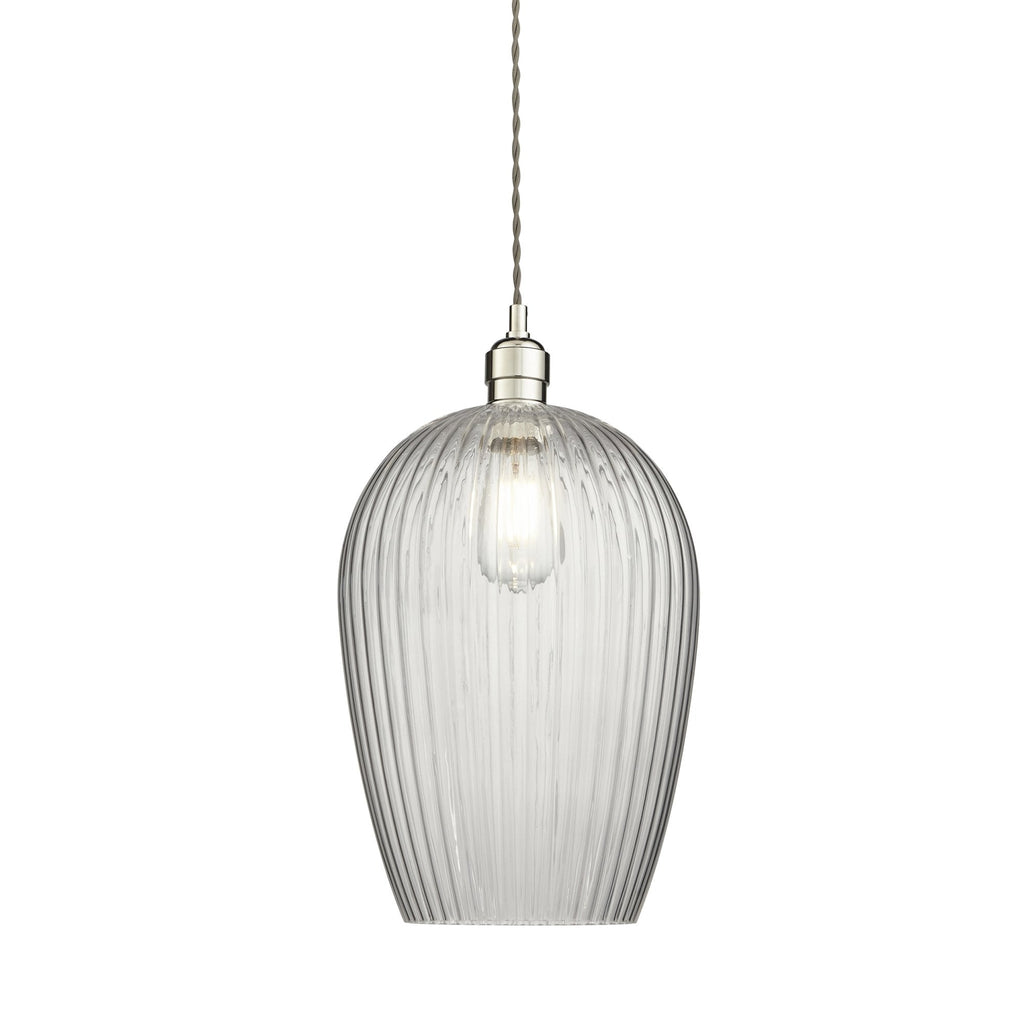 103675 Pendant 1 Light Bright Nickel Plate And Clear Ribbed Glass