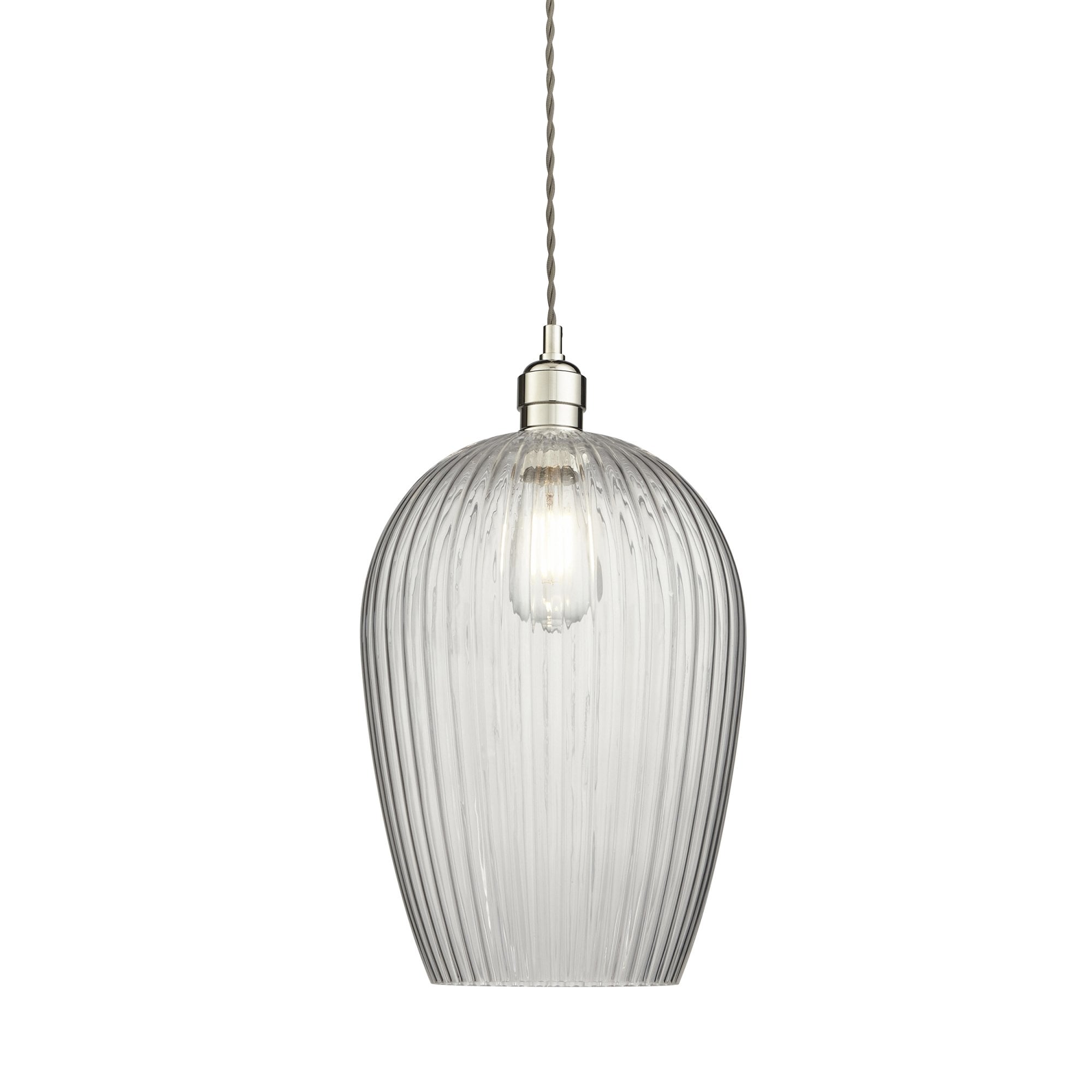 103675 Pendant 1 Light Bright Nickel Plate And Clear Ribbed Glass
