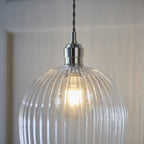 103675 Pendant 1 Light Bright Nickel Plate And Clear Ribbed Glass