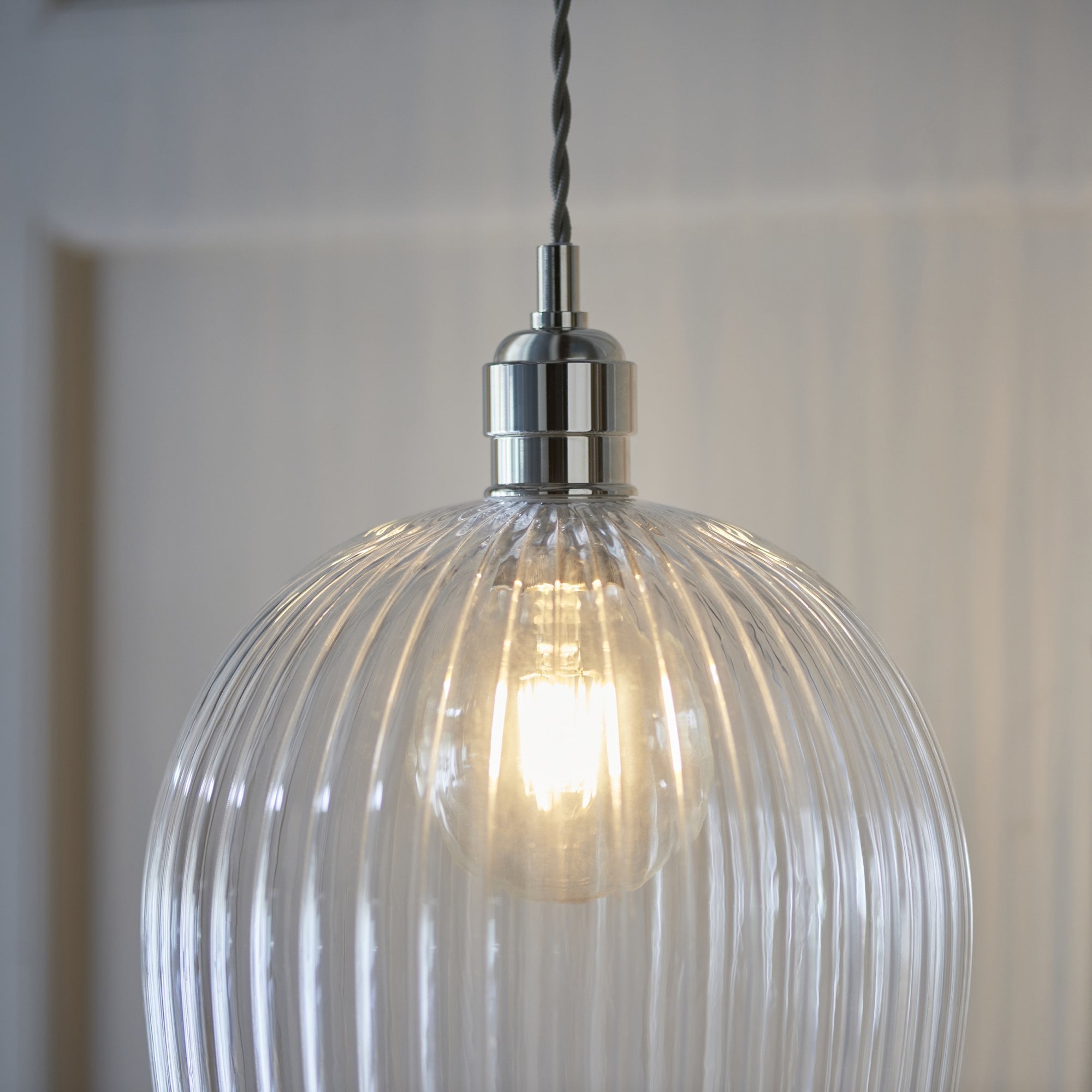 103675 Pendant 1 Light Bright Nickel Plate And Clear Ribbed Glass