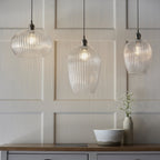 103675 Pendant 1 Light Bright Nickel Plate And Clear Ribbed Glass