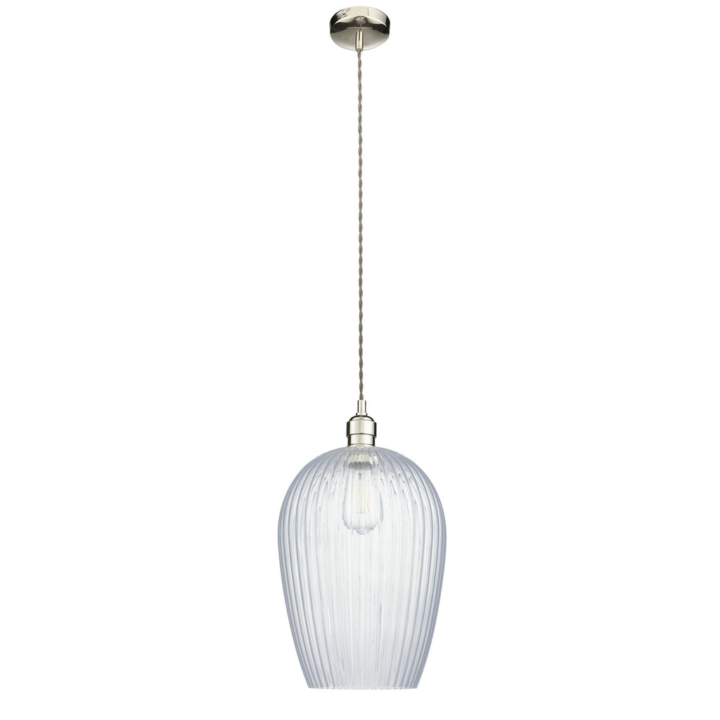 103675 Pendant 1 Light Bright Nickel Plate And Clear Ribbed Glass