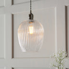 103676 Pendant 1 Light Bright Nickel Plate And Clear Ribbed Glass
