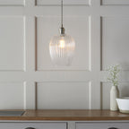 103676 Pendant 1 Light Bright Nickel Plate And Clear Ribbed Glass