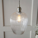 103676 Pendant 1 Light Bright Nickel Plate And Clear Ribbed Glass