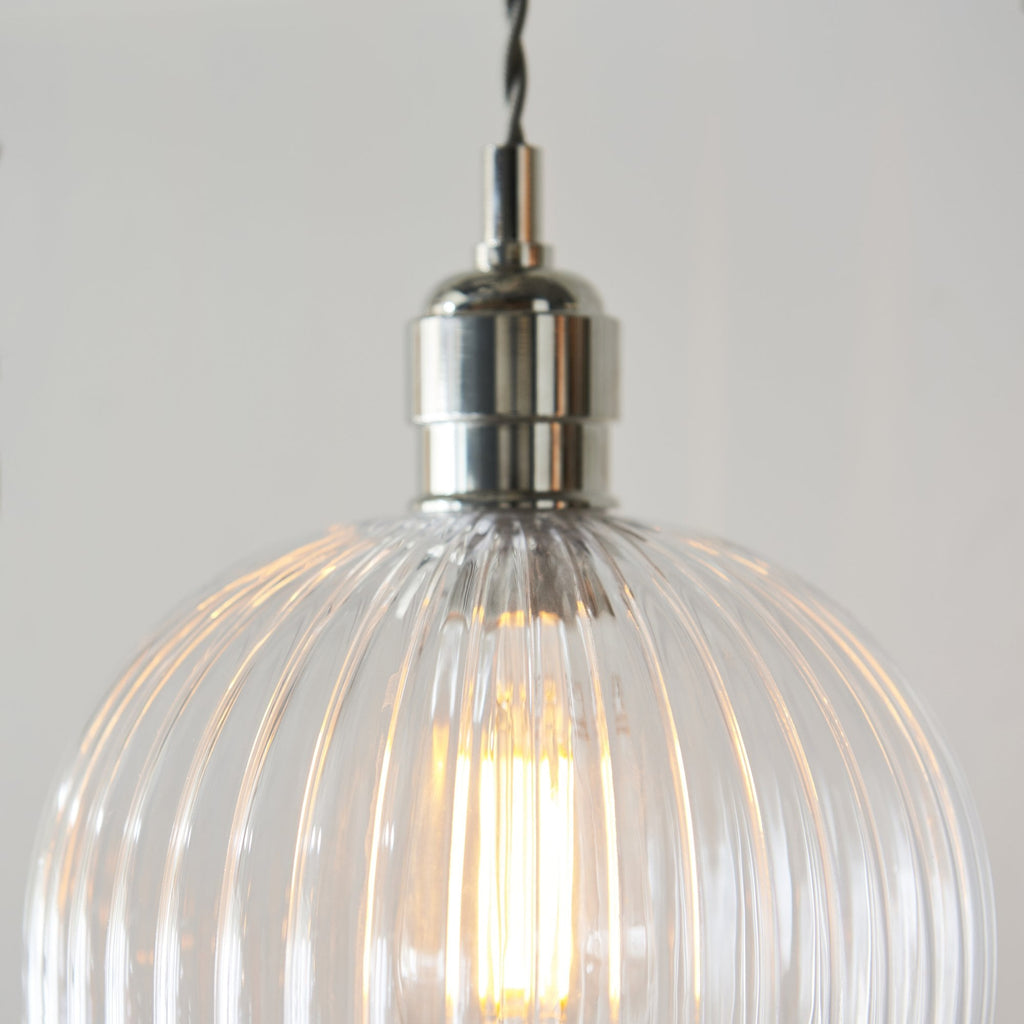 103676 Pendant 1 Light Bright Nickel Plate And Clear Ribbed Glass