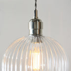 103676 Pendant 1 Light Bright Nickel Plate And Clear Ribbed Glass