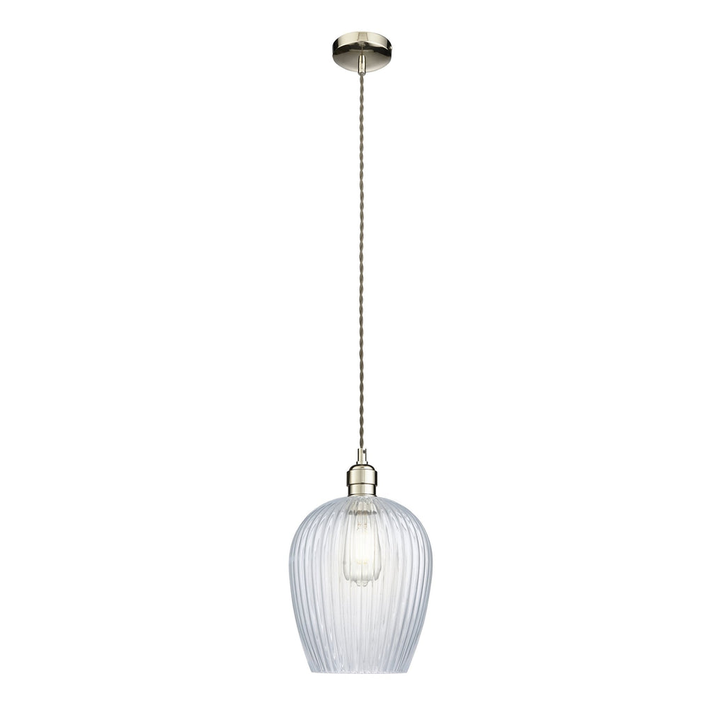 103676 Pendant 1 Light Bright Nickel Plate And Clear Ribbed Glass
